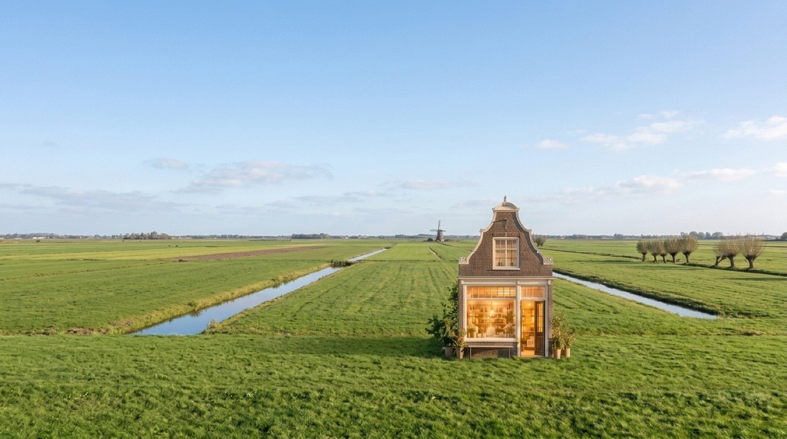 Polderlandschap met een klein winkelpand