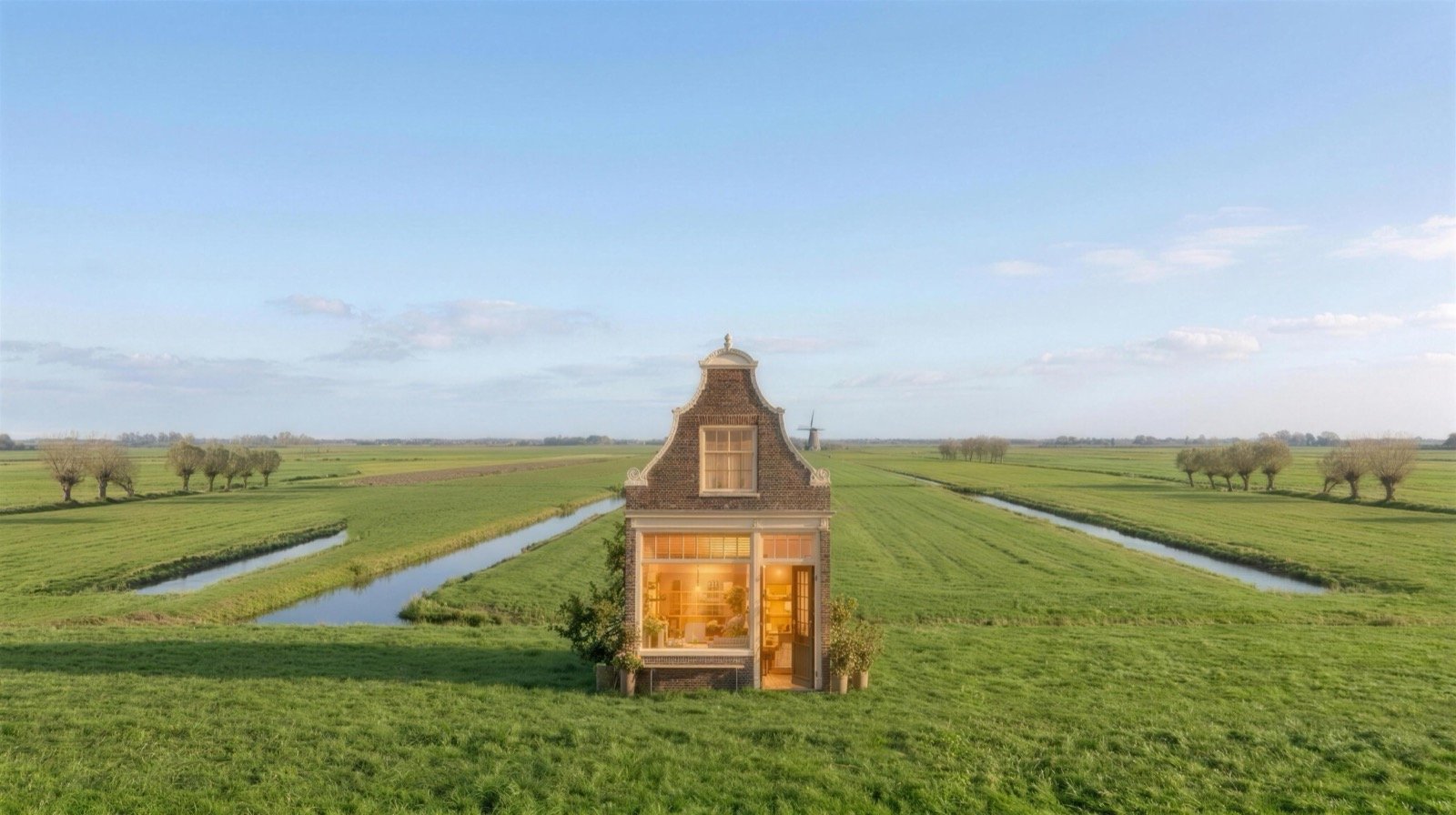 Verlichte winkel midden in de polder