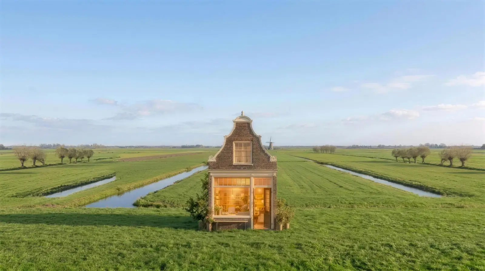 Verlichte winkel midden in de polder