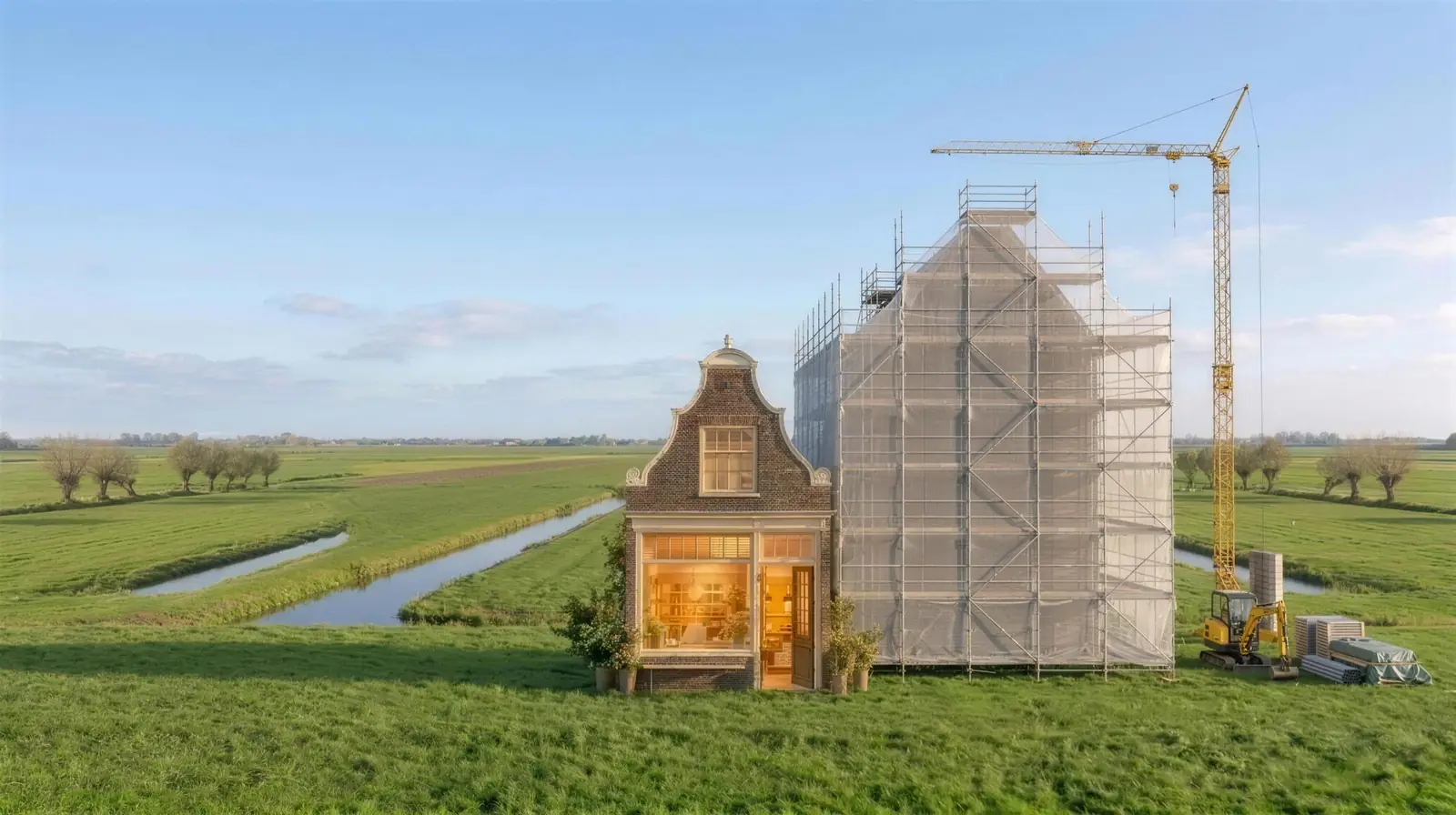Winkel in de polder, ernaast wordt gebouwd